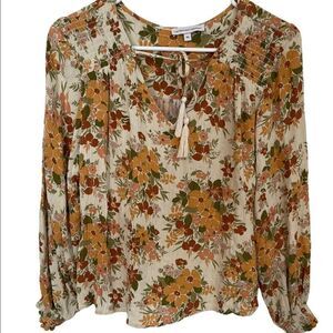 CUPCAKES AND CASHMERE Boho Floral Metallic Threads Long Sleeves Top .Size XS